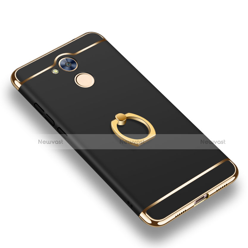 Luxury Metal Frame and Plastic Back Cover with Finger Ring Stand and Lanyard for Huawei Honor 6A Black