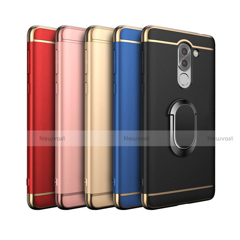 Luxury Metal Frame and Plastic Back Cover with Finger Ring Stand and Lanyard for Huawei Honor 6X Pro