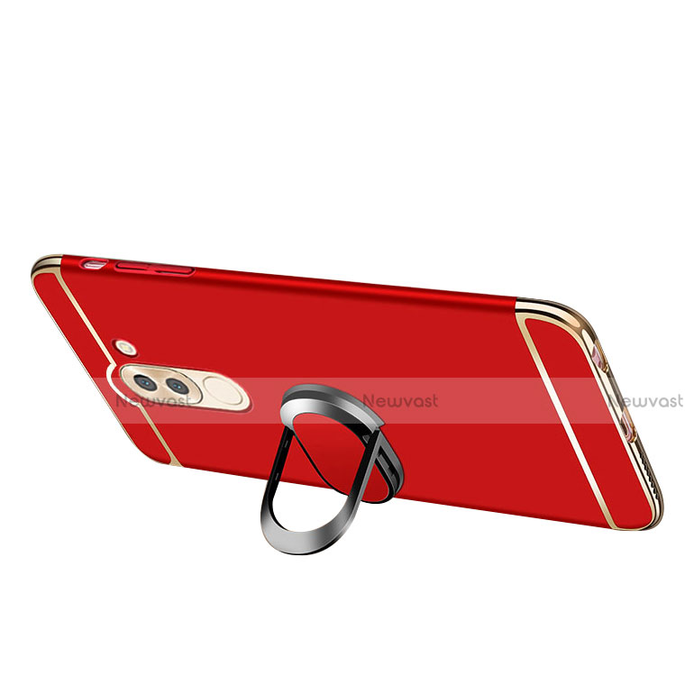 Luxury Metal Frame and Plastic Back Cover with Finger Ring Stand and Lanyard for Huawei Honor 6X Pro
