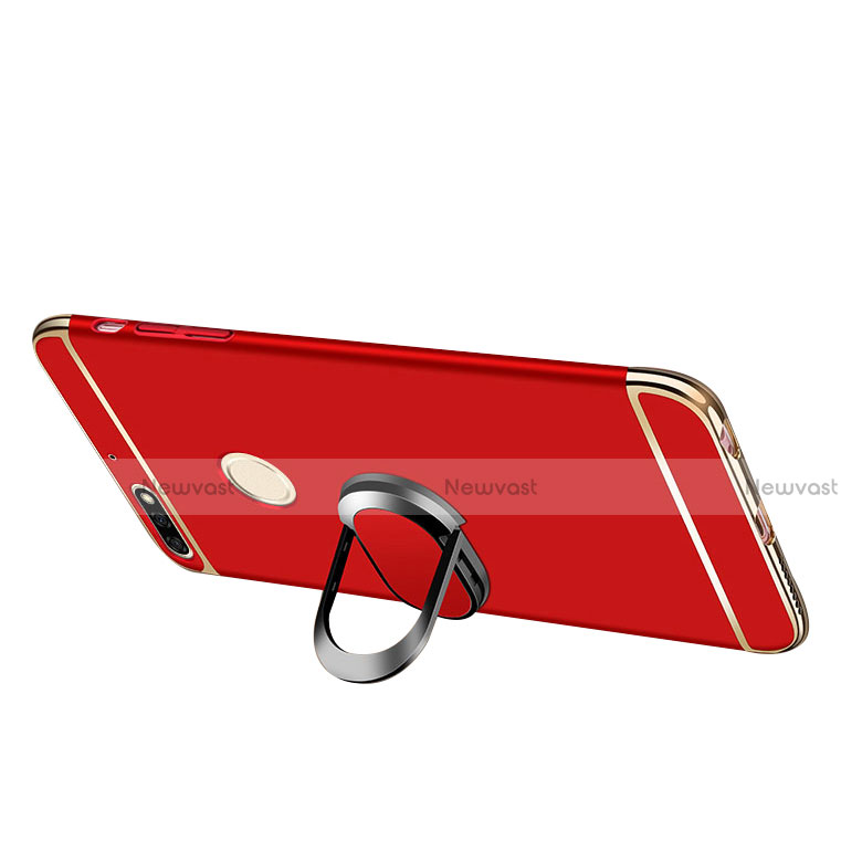 Luxury Metal Frame and Plastic Back Cover with Finger Ring Stand and Lanyard for Huawei Honor 7C