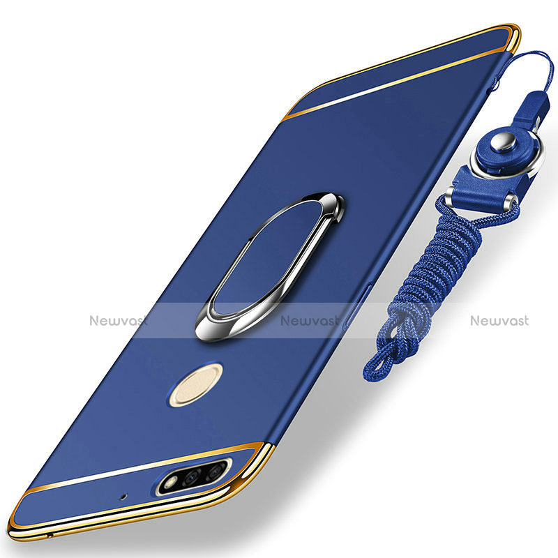 Luxury Metal Frame and Plastic Back Cover with Finger Ring Stand and Lanyard for Huawei Honor 7C