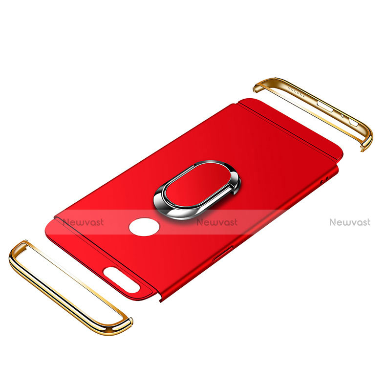 Luxury Metal Frame and Plastic Back Cover with Finger Ring Stand and Lanyard for Huawei Honor 7X