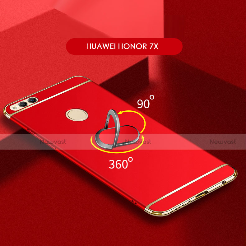 Luxury Metal Frame and Plastic Back Cover with Finger Ring Stand and Lanyard for Huawei Honor 7X
