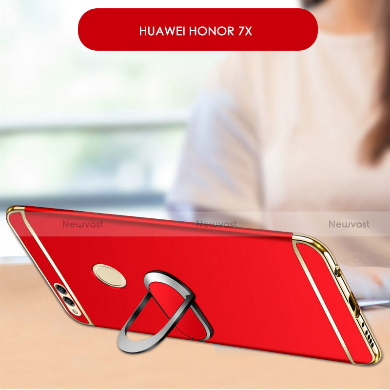 Luxury Metal Frame and Plastic Back Cover with Finger Ring Stand and Lanyard for Huawei Honor 7X