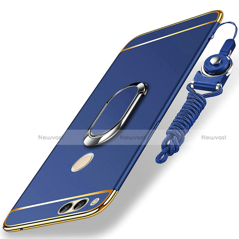 Luxury Metal Frame and Plastic Back Cover with Finger Ring Stand and Lanyard for Huawei Honor 7X