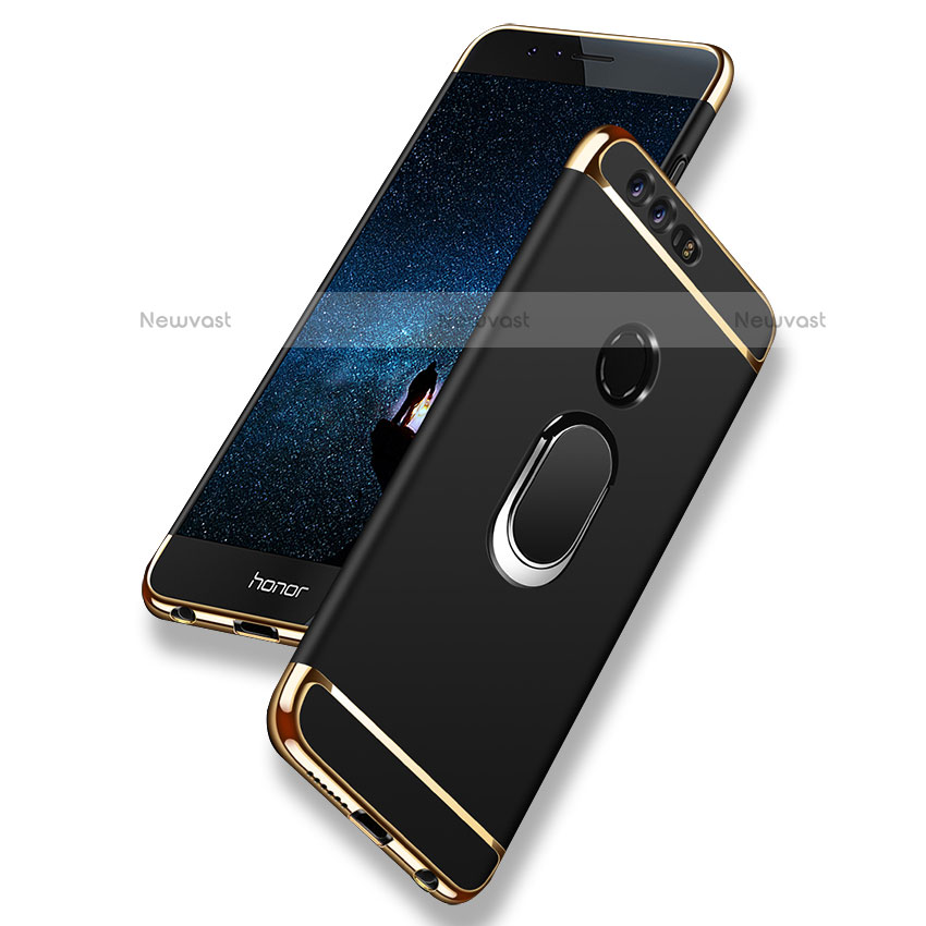 Luxury Metal Frame and Plastic Back Cover with Finger Ring Stand and Lanyard for Huawei Honor 8