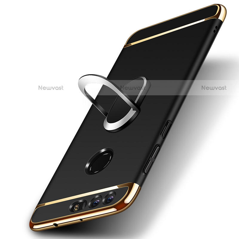 Luxury Metal Frame and Plastic Back Cover with Finger Ring Stand and Lanyard for Huawei Honor 8