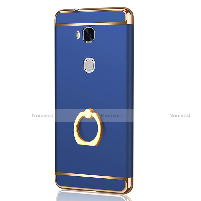 Luxury Metal Frame and Plastic Back Cover with Finger Ring Stand and Lanyard for Huawei Honor Play 5X