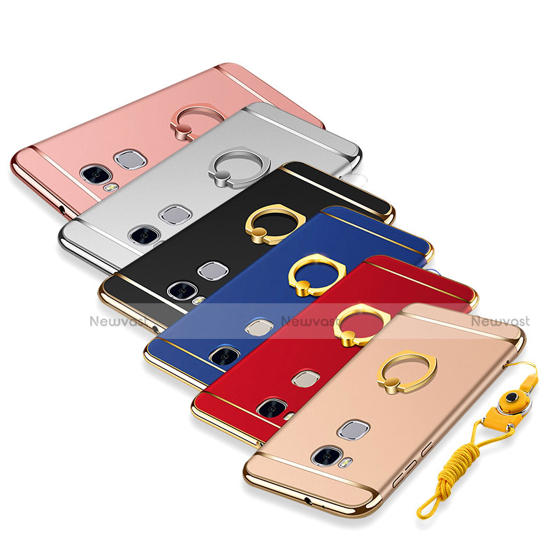 Luxury Metal Frame and Plastic Back Cover with Finger Ring Stand and Lanyard for Huawei Honor Play 5X