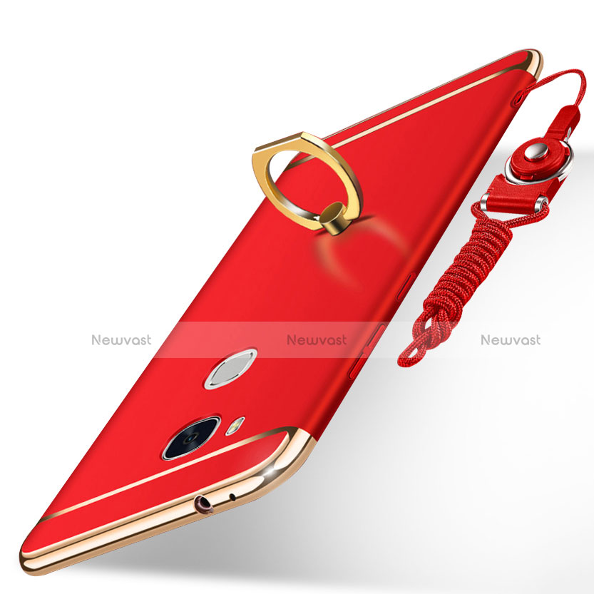 Luxury Metal Frame and Plastic Back Cover with Finger Ring Stand and Lanyard for Huawei Honor Play 5X