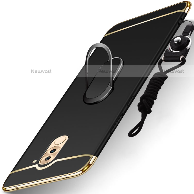 Luxury Metal Frame and Plastic Back Cover with Finger Ring Stand and Lanyard for Huawei Mate 9 Lite