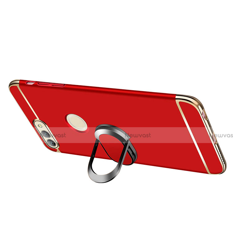 Luxury Metal Frame and Plastic Back Cover with Finger Ring Stand and Lanyard for Huawei Nova 2