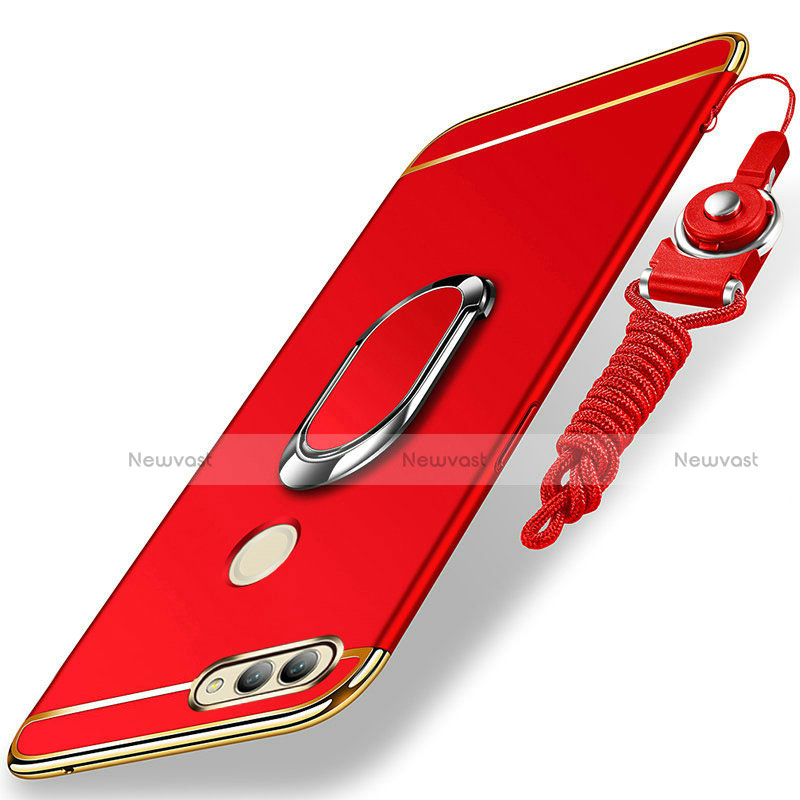 Luxury Metal Frame and Plastic Back Cover with Finger Ring Stand and Lanyard for Huawei Nova 2 Plus