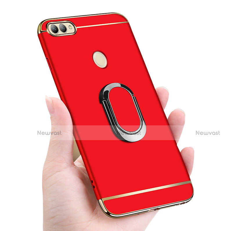Luxury Metal Frame and Plastic Back Cover with Finger Ring Stand and Lanyard for Huawei Nova 2 Plus