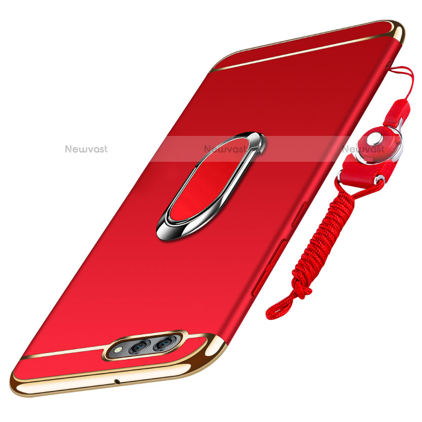 Luxury Metal Frame and Plastic Back Cover with Finger Ring Stand and Lanyard for Huawei Nova 2S