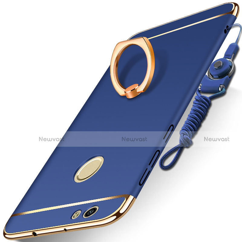 Luxury Metal Frame and Plastic Back Cover with Finger Ring Stand and Lanyard for Huawei Nova