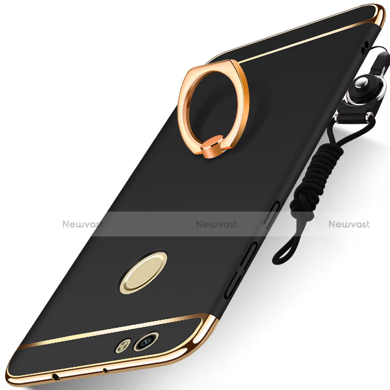 Luxury Metal Frame and Plastic Back Cover with Finger Ring Stand and Lanyard for Huawei Nova