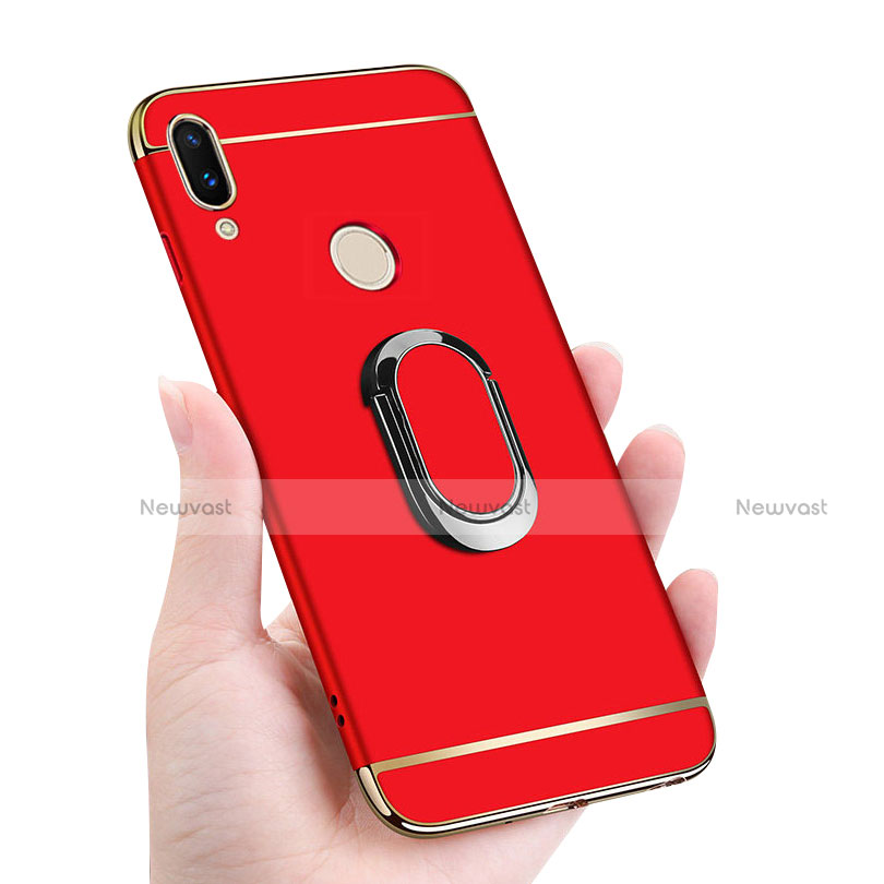 Luxury Metal Frame and Plastic Back Cover with Finger Ring Stand and Lanyard for Huawei P20 Lite