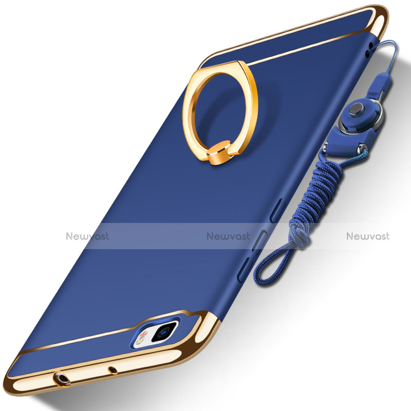 Luxury Metal Frame and Plastic Back Cover with Finger Ring Stand and Lanyard for Huawei P8 Lite