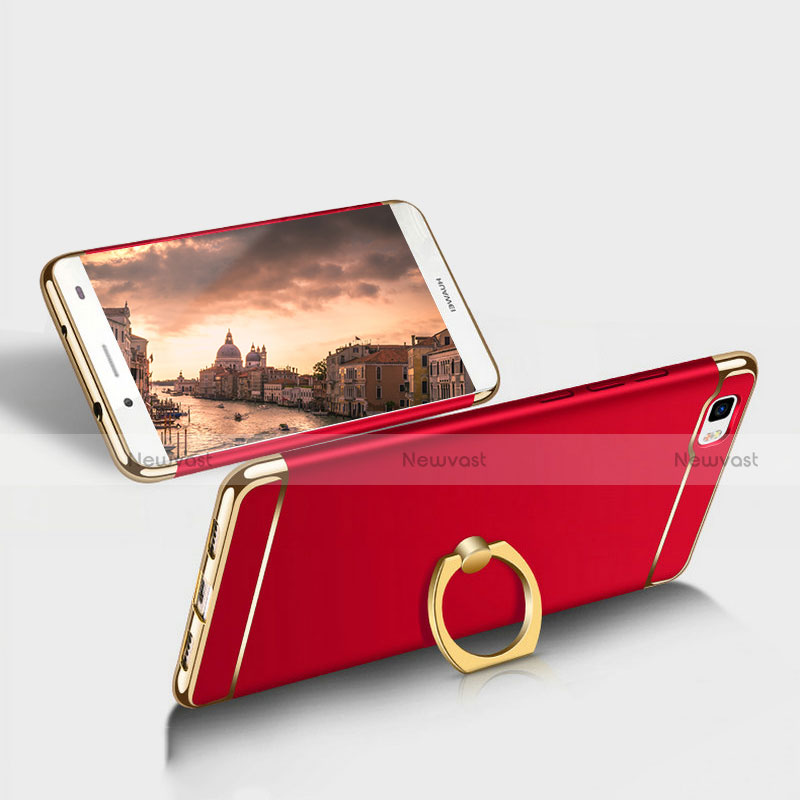 Luxury Metal Frame and Plastic Back Cover with Finger Ring Stand and Lanyard for Huawei P8 Lite