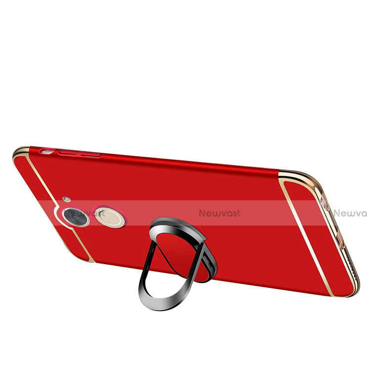 Luxury Metal Frame and Plastic Back Cover with Finger Ring Stand and Lanyard for Huawei Y7 Prime