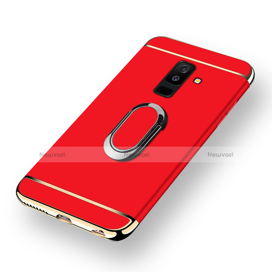 Luxury Metal Frame and Plastic Back Cover with Finger Ring Stand and Lanyard for Samsung Galaxy A6 Plus (2018)