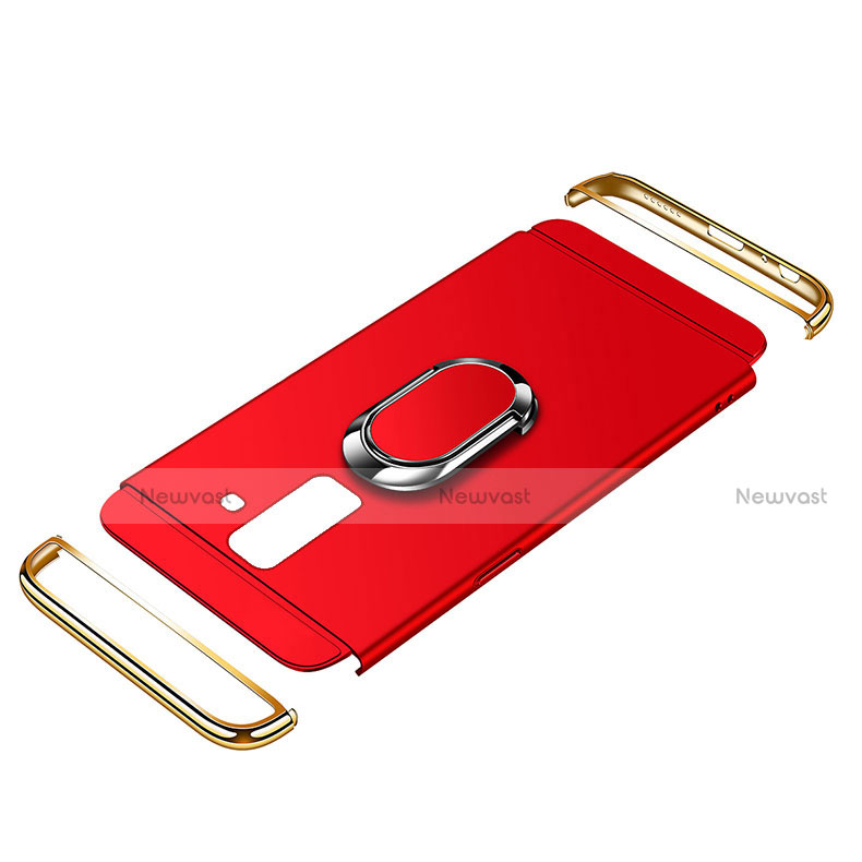 Luxury Metal Frame and Plastic Back Cover with Finger Ring Stand and Lanyard for Samsung Galaxy A6 Plus (2018)