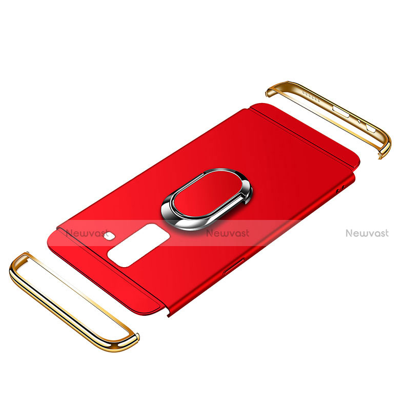Luxury Metal Frame and Plastic Back Cover with Finger Ring Stand and Lanyard for Samsung Galaxy A9 Star Lite