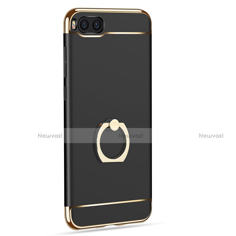 Luxury Metal Frame and Plastic Back Cover with Finger Ring Stand and Lanyard for Xiaomi Mi Note 3 Black