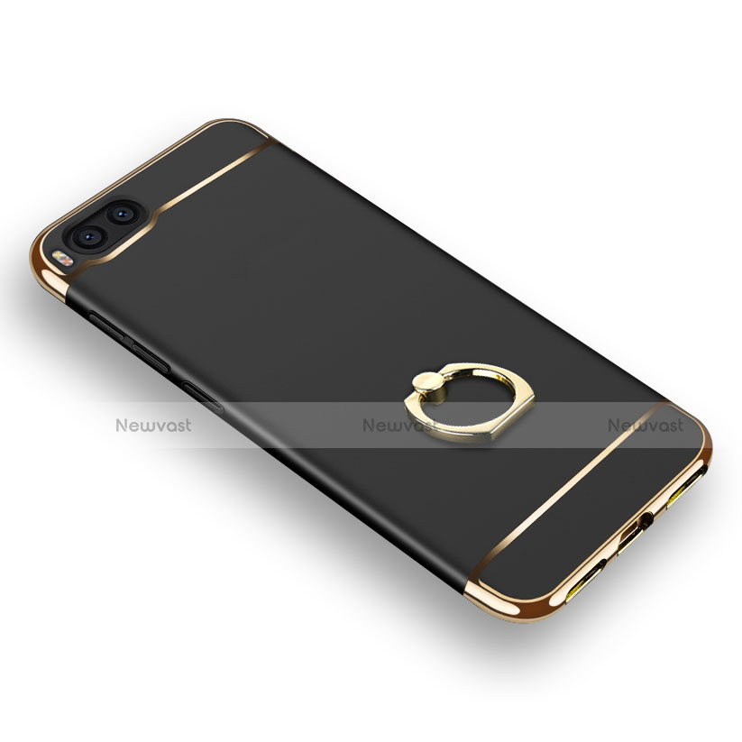 Luxury Metal Frame and Plastic Back Cover with Finger Ring Stand and Lanyard for Xiaomi Mi Note 3 Black