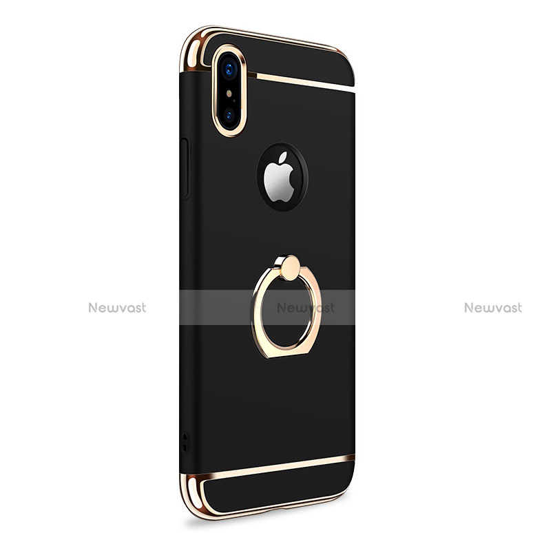 Luxury Metal Frame and Plastic Back Cover with Finger Ring Stand F02 for Apple iPhone X Black