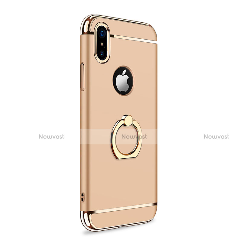 Luxury Metal Frame and Plastic Back Cover with Finger Ring Stand F02 for Apple iPhone X Gold