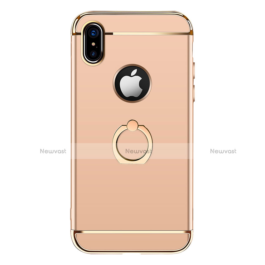 Luxury Metal Frame and Plastic Back Cover with Finger Ring Stand F02 for Apple iPhone X Gold