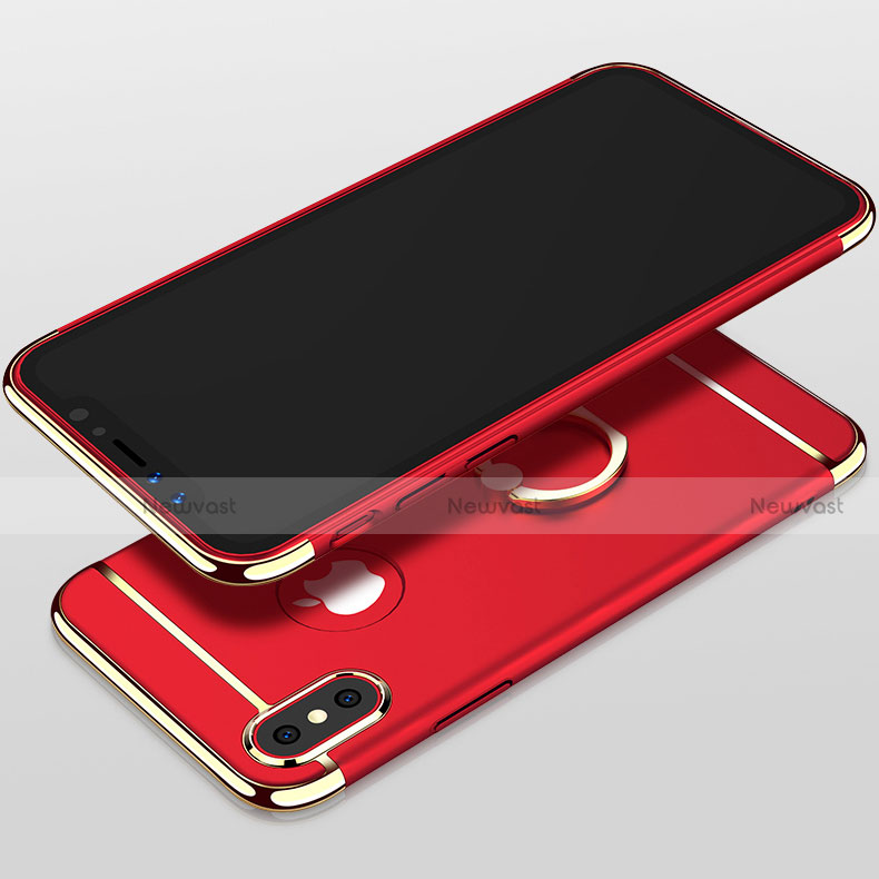 Luxury Metal Frame and Plastic Back Cover with Finger Ring Stand F02 for Apple iPhone X Red