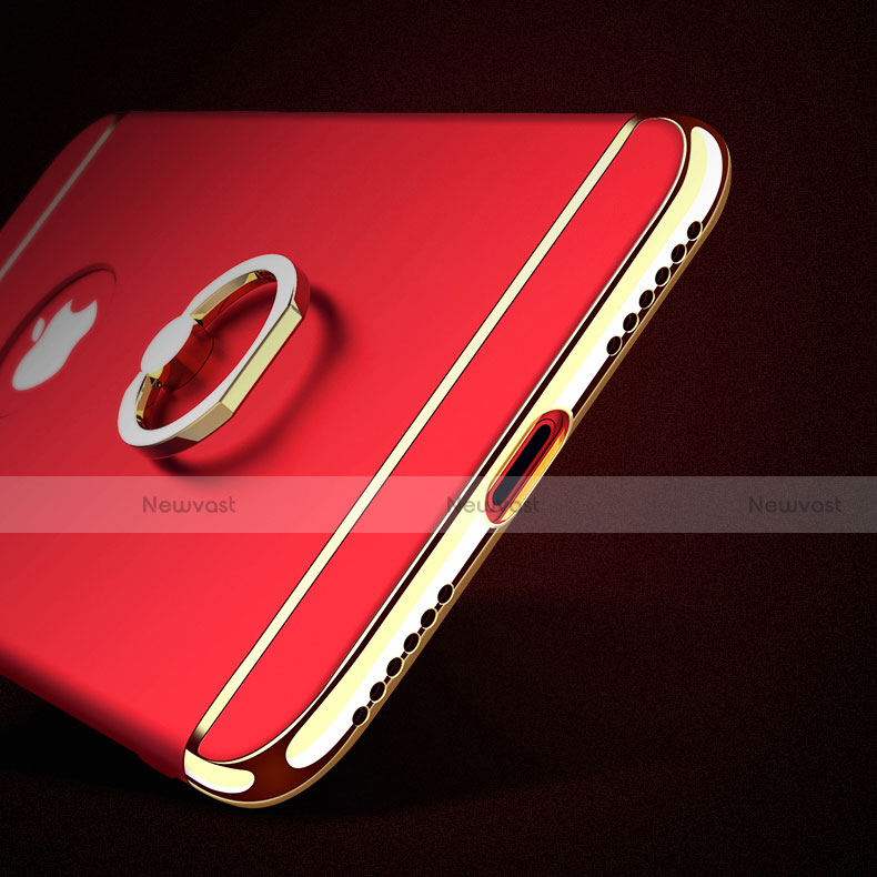 Luxury Metal Frame and Plastic Back Cover with Finger Ring Stand F02 for Apple iPhone X Red