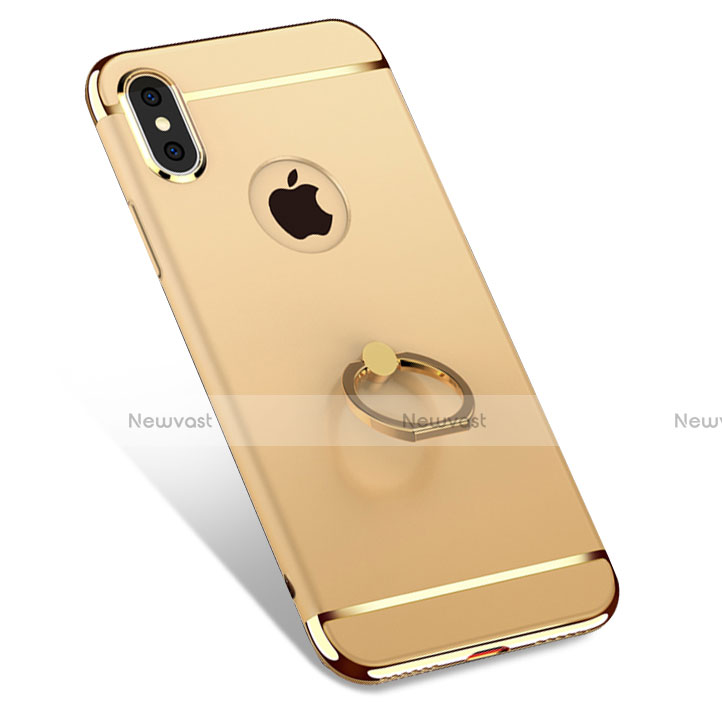 Luxury Metal Frame and Plastic Back Cover with Finger Ring Stand F02 for Apple iPhone Xs Gold