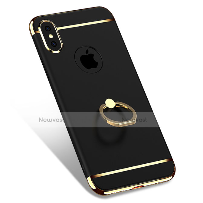 Luxury Metal Frame and Plastic Back Cover with Finger Ring Stand F02 for Apple iPhone Xs Max Black