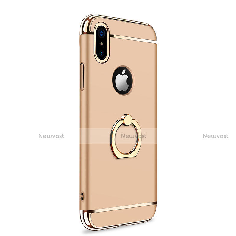 Luxury Metal Frame and Plastic Back Cover with Finger Ring Stand F02 for Apple iPhone Xs Max Gold