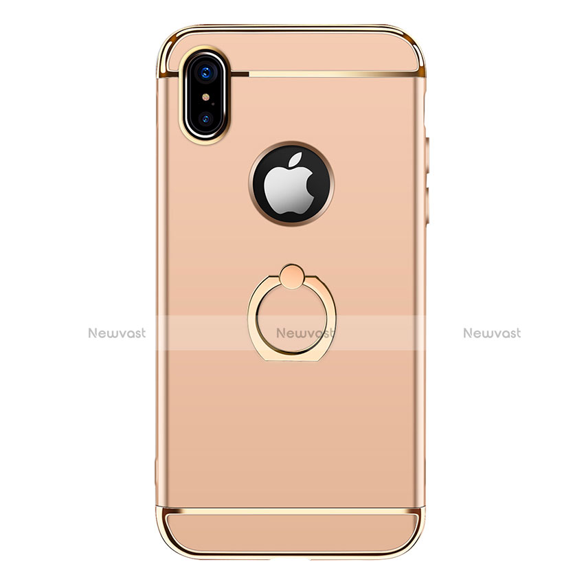 Luxury Metal Frame and Plastic Back Cover with Finger Ring Stand F02 for Apple iPhone Xs Max Gold