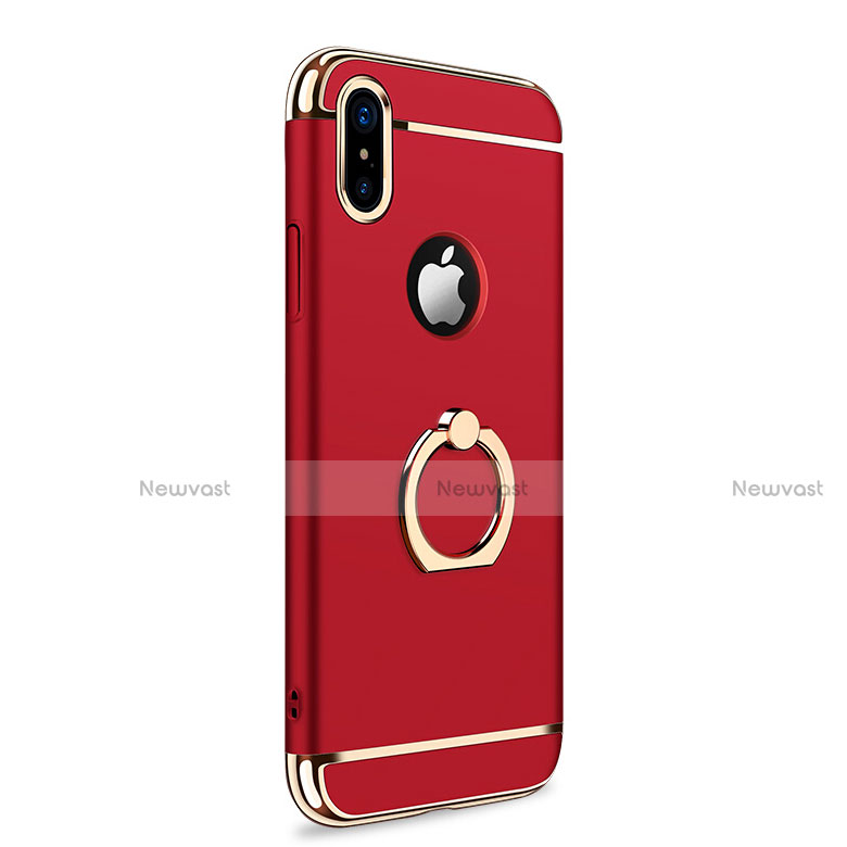 Luxury Metal Frame and Plastic Back Cover with Finger Ring Stand F02 for Apple iPhone Xs Max Red
