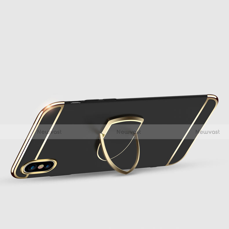 Luxury Metal Frame and Plastic Back Cover with Finger Ring Stand F05 for Apple iPhone X Black