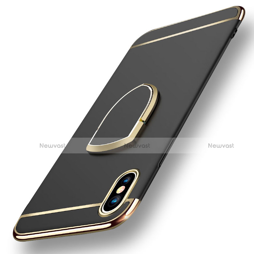 Luxury Metal Frame and Plastic Back Cover with Finger Ring Stand F05 for Apple iPhone Xs Max Black