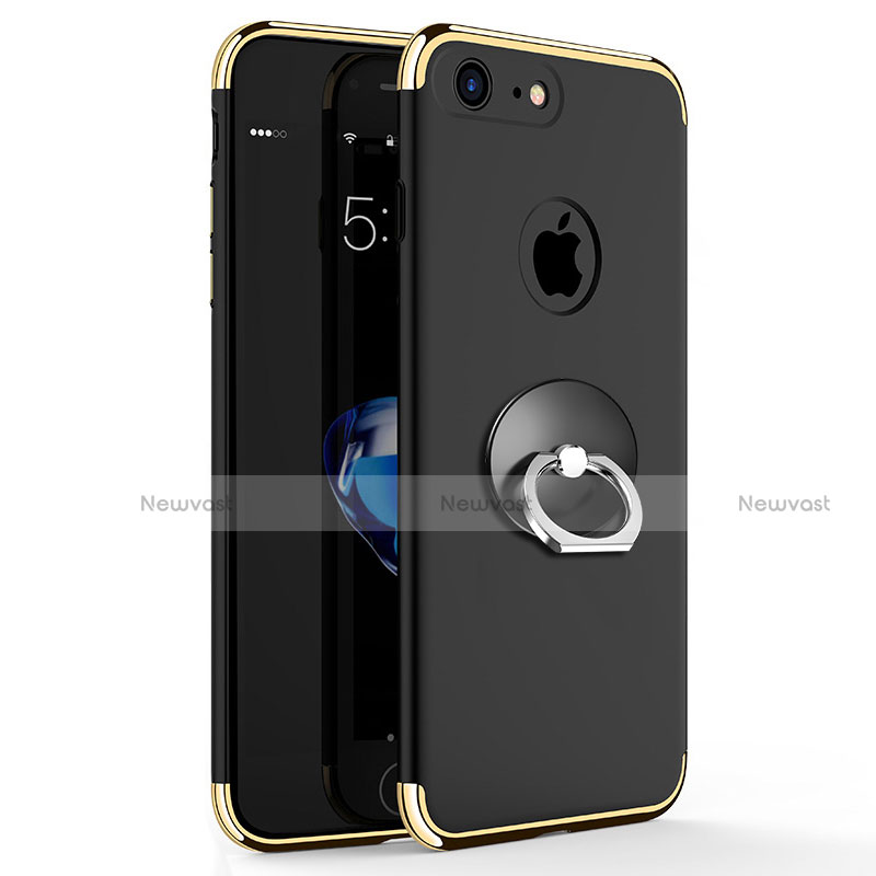 Luxury Metal Frame and Plastic Back Cover with Finger Ring Stand for Apple iPhone 7 Black