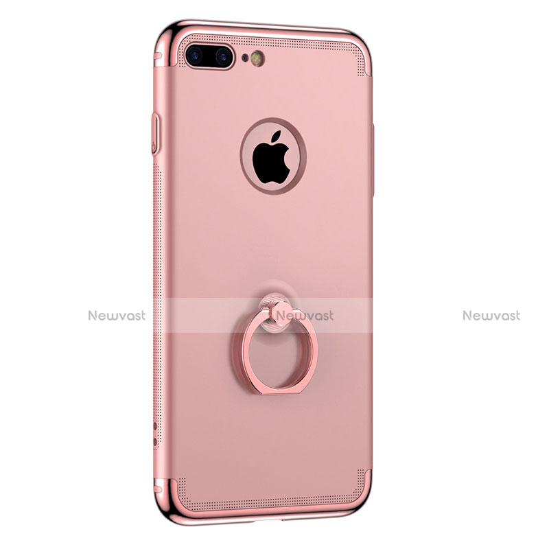 Luxury Metal Frame and Plastic Back Cover with Finger Ring Stand for Apple iPhone 8 Plus Rose Gold