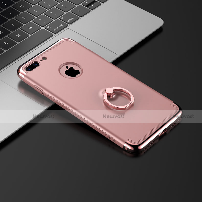 Luxury Metal Frame and Plastic Back Cover with Finger Ring Stand for Apple iPhone 8 Plus Rose Gold