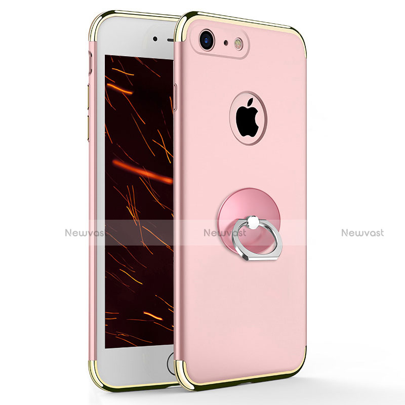 Luxury Metal Frame and Plastic Back Cover with Finger Ring Stand for Apple iPhone SE (2020) Pink