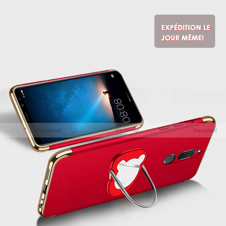 Luxury Metal Frame and Plastic Back Cover with Finger Ring Stand for Huawei G10 Red