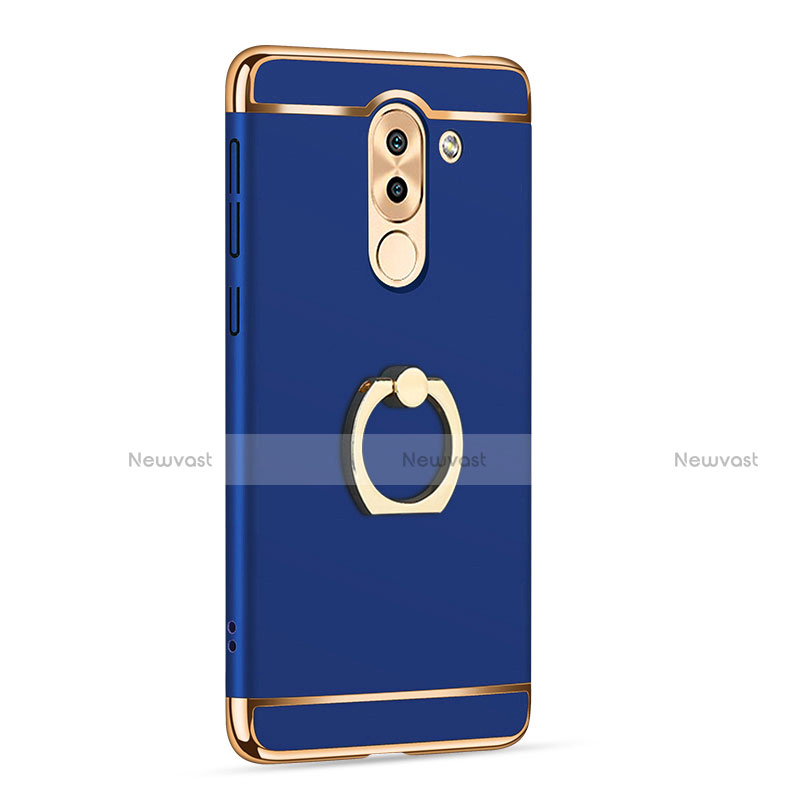 Luxury Metal Frame and Plastic Back Cover with Finger Ring Stand for Huawei GR5 (2017) Blue