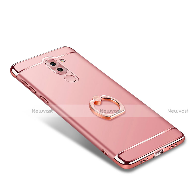 Luxury Metal Frame and Plastic Back Cover with Finger Ring Stand for Huawei GR5 (2017) Rose Gold