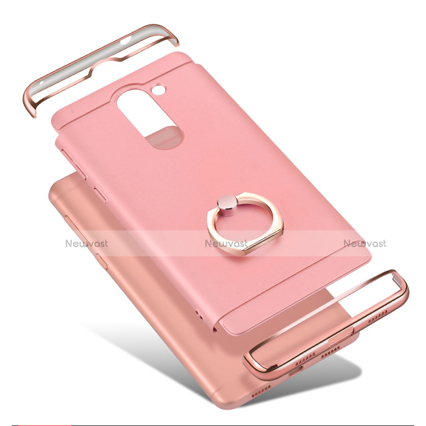 Luxury Metal Frame and Plastic Back Cover with Finger Ring Stand for Huawei GR5 (2017) Rose Gold